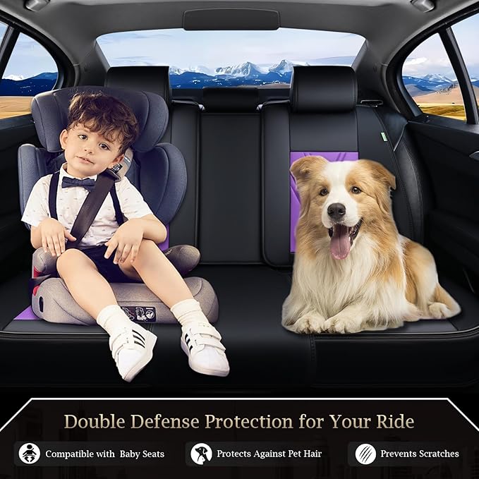 FLORICH Rear Seat Covers Leather Car Seat Covers Waterproof Back Seat Cover Automotive Seat Covers Universal Seat Cushion Protector for Most Cars Trucks SUV-Black&Purple
