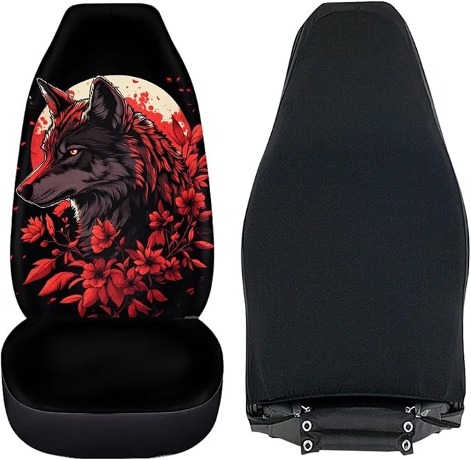 BIGCARJOB Wolves Car Seat Cover Full Set Universal Fit Car Interior Accessories Set Rose Auto Seat Cover Women Auto Interior Seat Protector Saddle Blanket