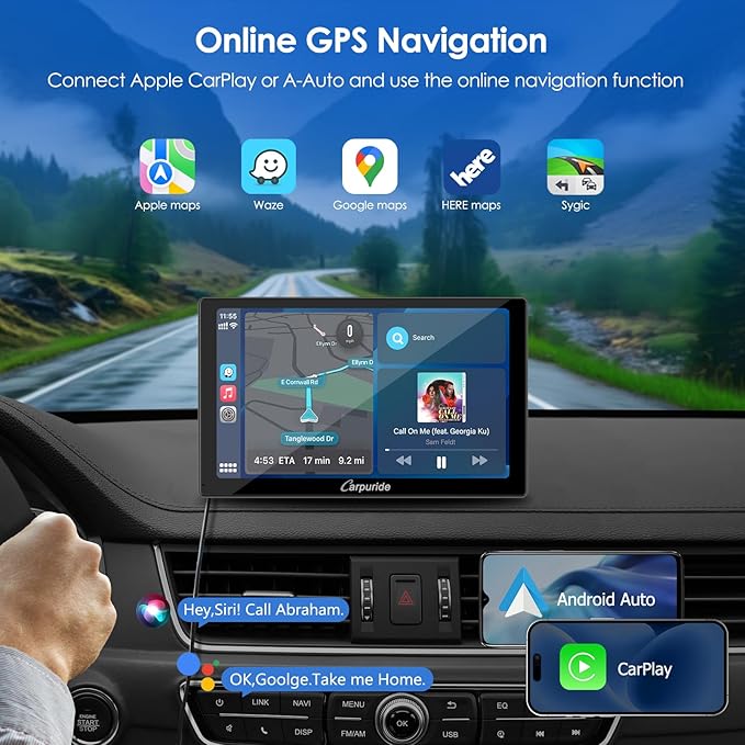 CARPURIDE 9 Inch Car Play Screen for Car, Compatible with Wireless/Wired Apple CarPlay, Android Auto and Mirror Link - Bluetooth Audio, Navigation,Siri, FM, AUX