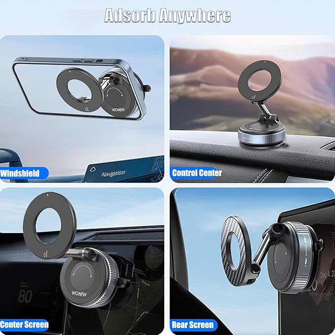 Car Phone Holder for Magsafe 360° Adjustable Car Phone Mount [78+LBS Strongest Suction & 2400gf Magnetic] Phone Holders for All Car for iPhone 17 Pro Max 16 15 14 13 12 Air Plus (Black)