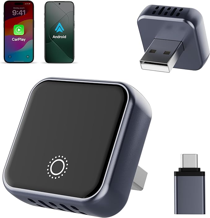 2026 Upgraded 2in1 Mini Wireless CarPlay & Android Auto Adapter, Convert Wired Car Play to Wireless for Cars with USB/Type-C Port, Plug & Play USB Dongle Compatible for Apple iPhone & Android Devices