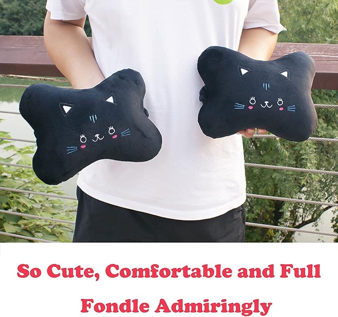 Sexysamba Car Headrest Pillow,Cartoon Neck Pillow for Car,Comfortable Soft Car Seat Pillow for Driving,Head Rest Cushion,Cute Neck Pillow for Travelling and Home 2Pcs (Black Cat)