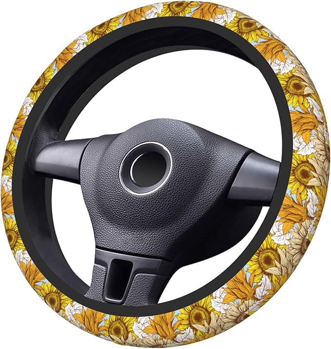 Sunflower Car Steering Wheel Cover, Non Slip Universal Wheel Protector Elastic 15 Inch Car Accessories for Men Women