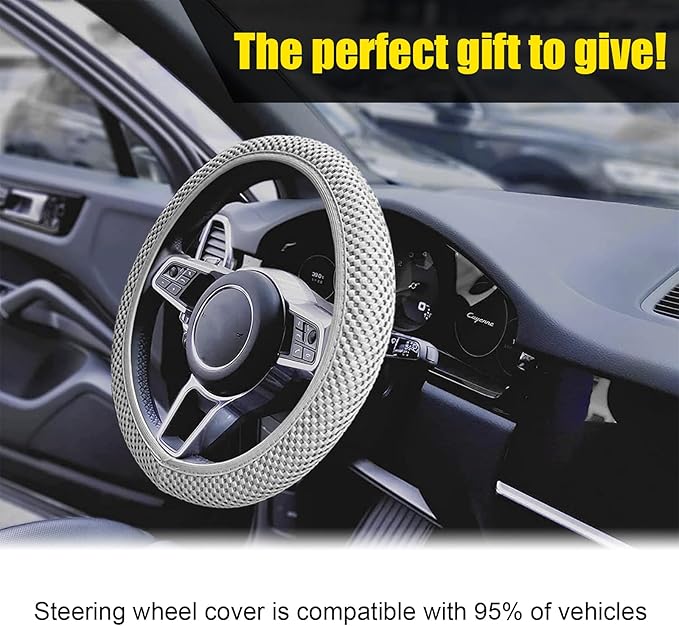Kewucn Car Elastic Stretch Steering Wheel Cover, Soft Microfiber Breathable Ice Silk, Universal 15 Inch Anti-Slip Auto Steering Wheel Protector, Fit Car, SUV, Van, Sedan, Truck (Gray)