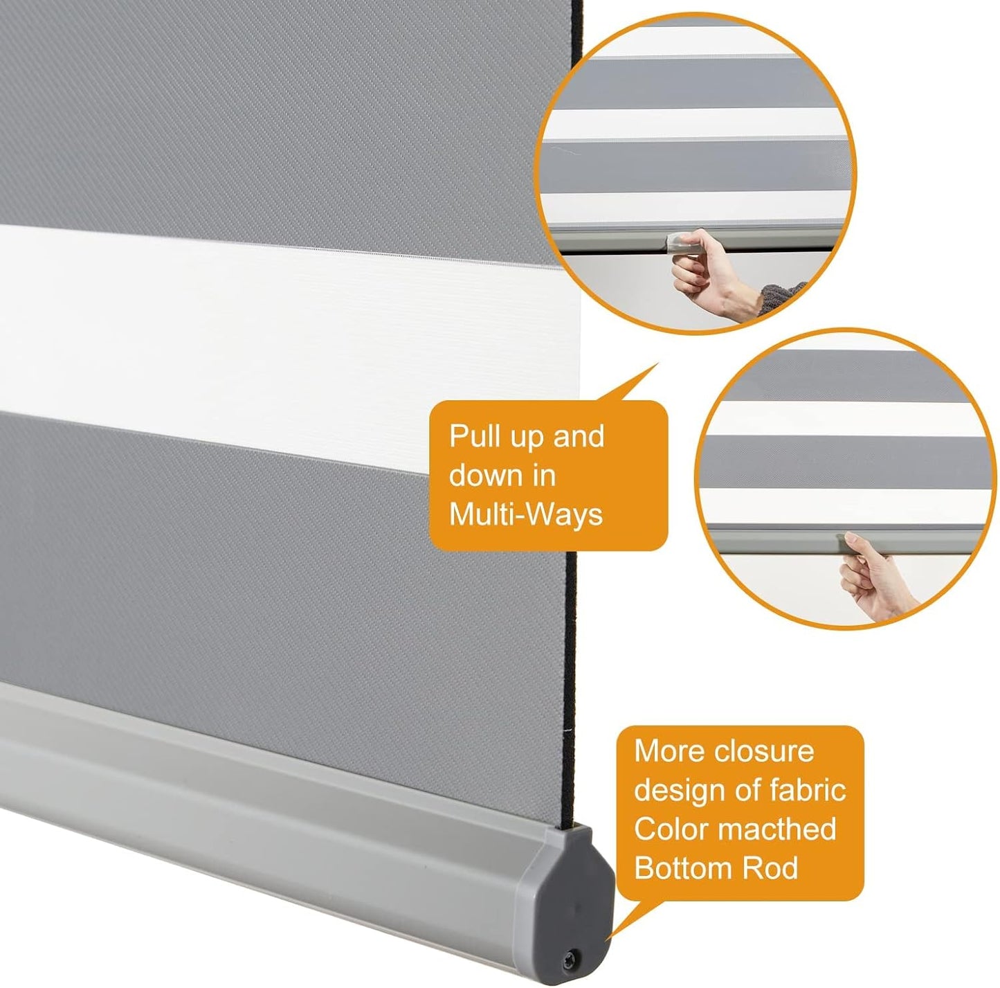 Persilux Cordless Zebra Blinds for Windows, Roller Shades for Windows (35.5" W x 72" H, Grey) Dual Layer Fabric for Day and Night,Room Darkening Shades for Home, Office, Bedroom and Living Room