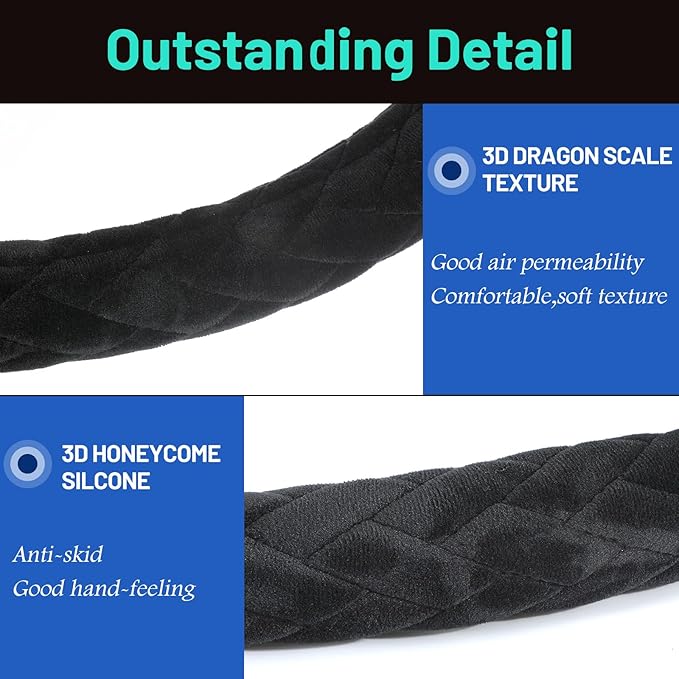 18 Inch Truck Steering Wheel Cover Velvet Wheel Semi-Truck Comfy Grip Cover Anti Slip Car Accessory, Fits Rv, Big Rig and Classic Car (Black, Fashion Style)
