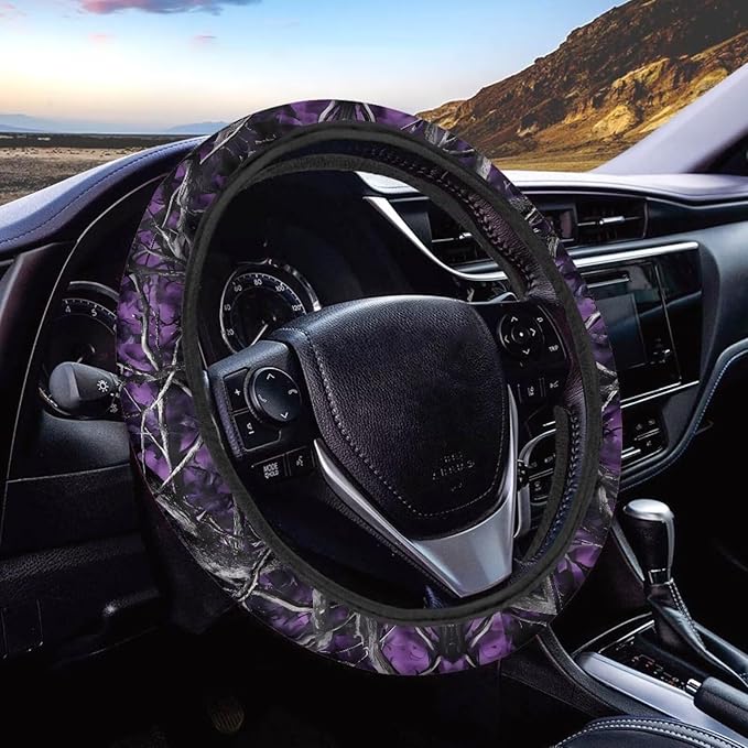 SEANATIVE Purple Camo Hunting Car Steering Wheel Cover Universal Car Accessory for Diverse Cars Neoprene Dust Cover for Steering Wheel