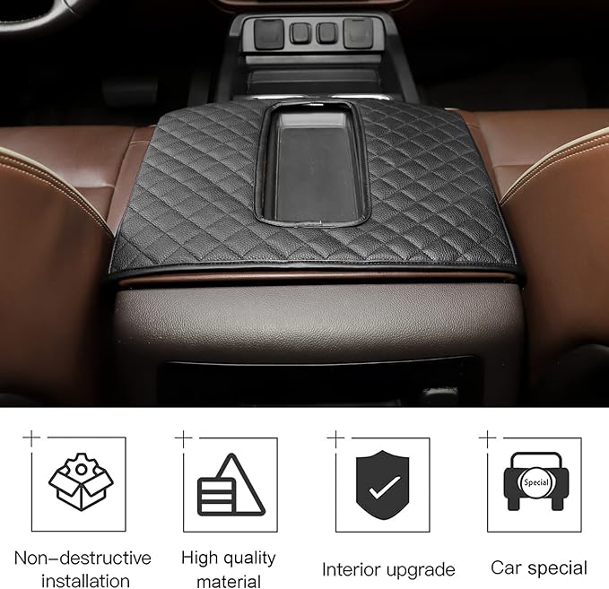 CheroCar for Chevy Silverado Center Console Armrest Pad Cover Interior Accessories for Chevrolet Silverado 2014-2017,Leather-B