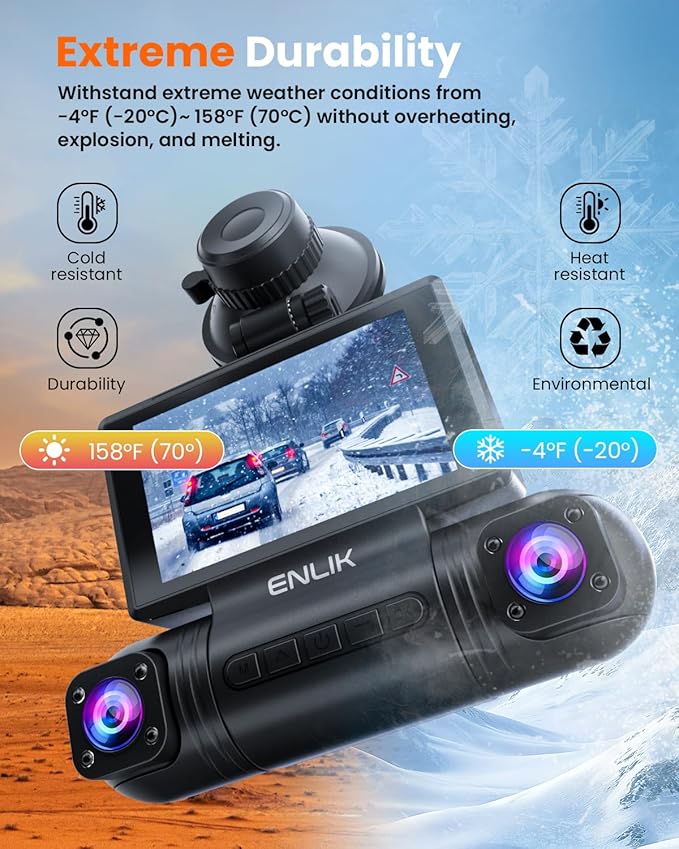ENLIK Dash Cam Front and Rear 360 Dashcam 4 Channel Car Camera Dash Camera for Cars, QHD 2K+1080P*3 Camara with 128GB Card, 5G WiFi &APP Control, Night Vision/G-Sensor, 168°Wide Angle, Parking Mode