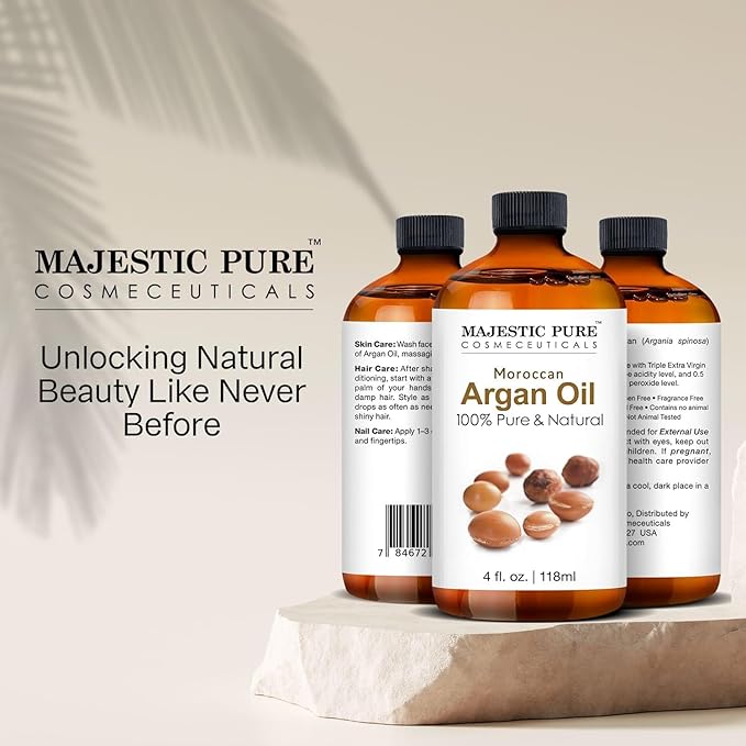 Majestic Pure Essential Oil with Glass Dropper - 100% Pure and Natural - Essential Oils for Diffuser, Aromatherapy, Soap and Candle Making, Moroccan Argan Essential Oil, Moroccan Argan Oil, 4 Fl Oz