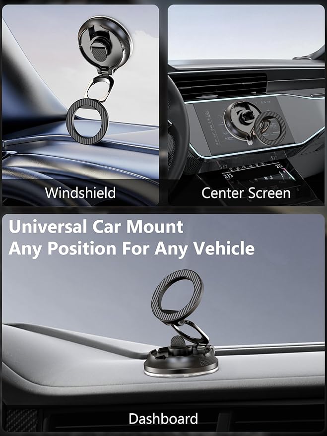 Magnetic Phone Holder for Car [90+LB Strongest Suction&3000gf Strongest Magnetic] 360° Adjustable Vacuum Phone Holders for Your Car, Magsafe Car Mount for iPhone (Black)