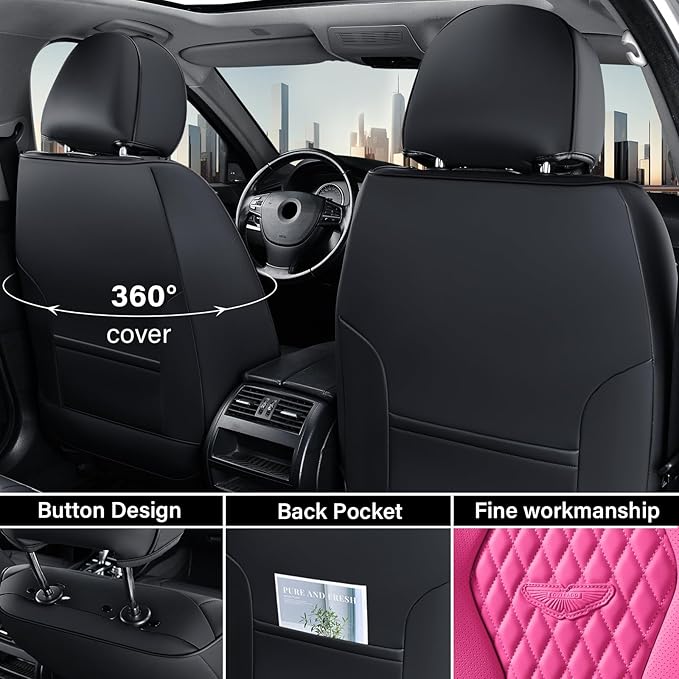 Coverado Auto Seat Covers, Car Seat Covers Full Set, Rose Car Seat Cover, Driver Seat Covers Front Seats Rear Seat Cover, Luxury Car Seat Cushion,Leather Seat Cover Seat Protector Fit for Most Cars