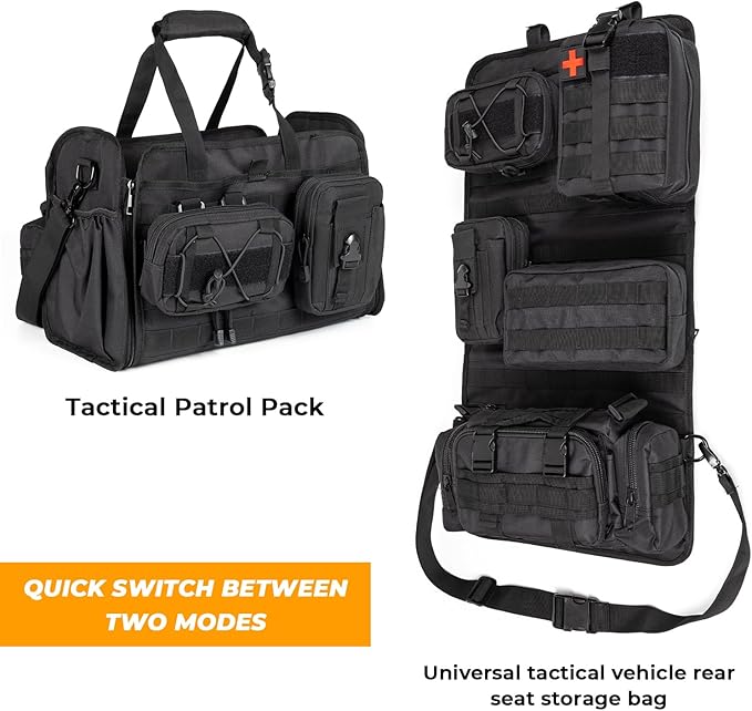 Universal Tactical Car Seat Back Organizer Patrol Bag Tactical Molle Vehicle Organizers with 5 Detachable Molle Pouches Multi-function Designed