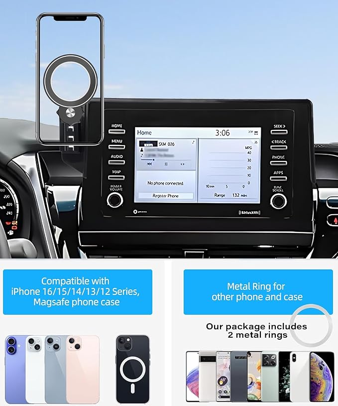 Car Phone Holder for 2021-2024 Toyota Camry Accessories Apply to 7 Inch Touch Screen Fixed Clip Magnetic Cell Phone Mount Hands-Free 360 Degree Rotation