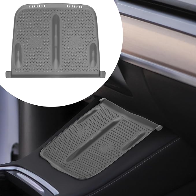kwmobile Car Central Console Wireless Charging Pad Cover Compatible with Tesla Model Y/Model 3 Cover - Grey