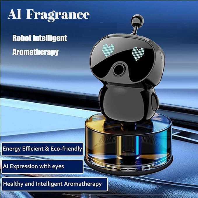 Robot Intelligent Aromatherapy Machine, Smart Cute Robot Car Air Freshener - Fine Spray/Fillable/Four-Gear Adjustment/Vibration Sensing/On-Off/Large Capacity Long-Lasting Fragrance/V1 (Black, Cologne)