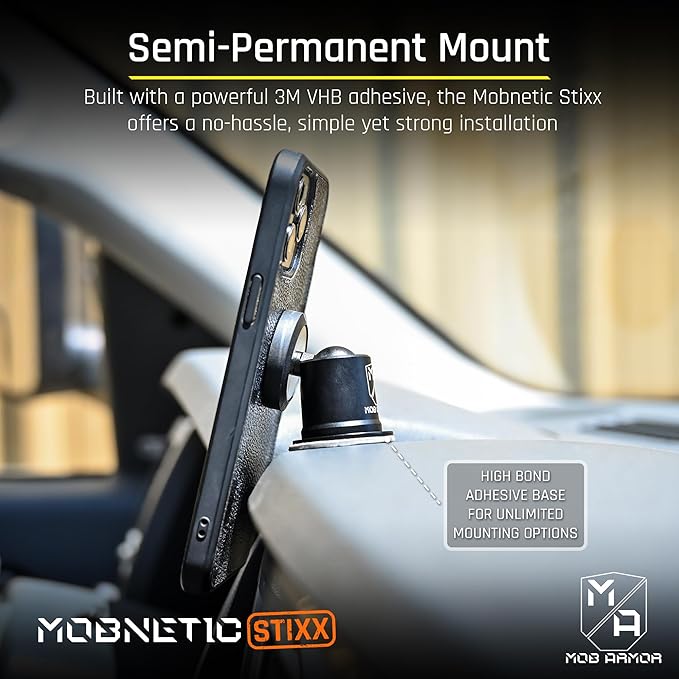 Mob Armor MobNetic Stixx - Phone Holder for Your Car, Magnetic Phone Mount for Trucks, Jeeps, and More - 90º Tilt & 360º Rotation, Compatible with iPhone & Android Smartphones