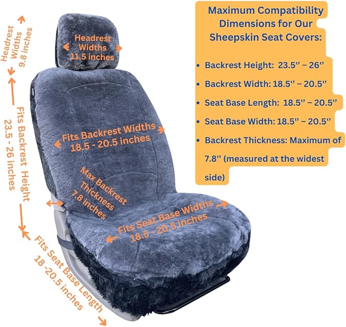 Genuine Sheepskin Seat Cover Lambskin Seat Cover Winter Car Seat Cover Lambs Wool Sheep Skin Fuzzy Shearling Car Accessories with Curve Patten (Gray with bit of Bluish Tint)