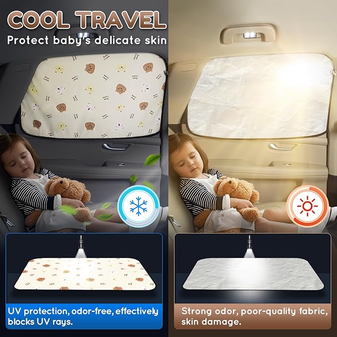 Aokway Car Window Shade (2Pack)-UV-Blocker magnetic Car Window Sun Shade for Baby 99% UV Protection Fit SUV/Sedan/Minivan | Roll Windows Down, Privacy car covers Safe for baby- Car Seat Sun Protection