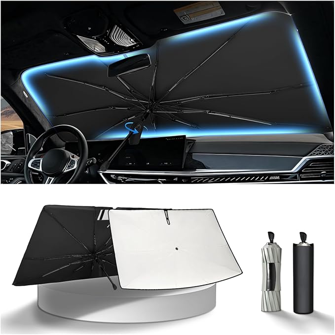KUST Custom Fit Windshield Sun Shade Umbrella for Hyundai Tucson 2022-2025 2026 | Foldable Sunshade with Bendable Handle | Blocks Heat & UV Scratch Resistant Keep Cool Sunshield