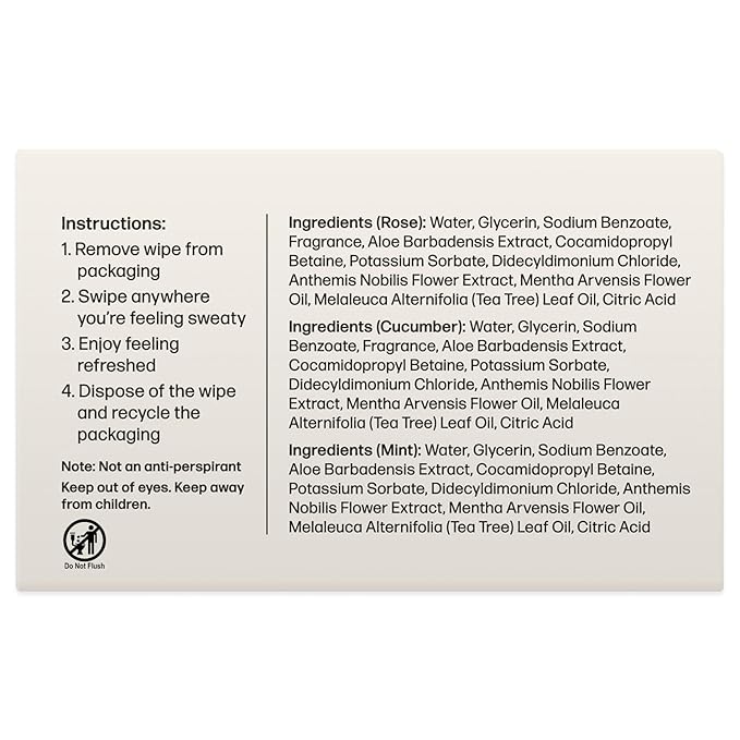 Dew Well Deodorant Wipes - On-the-Go Travel Deodorant - Fresh Mint, Rose & Cucumber Scents Body Wipes for Women - Aluminum, Paraben & Sulfate Free Mini Toiletries - 50 Count, Mint/Rose/Cucumber