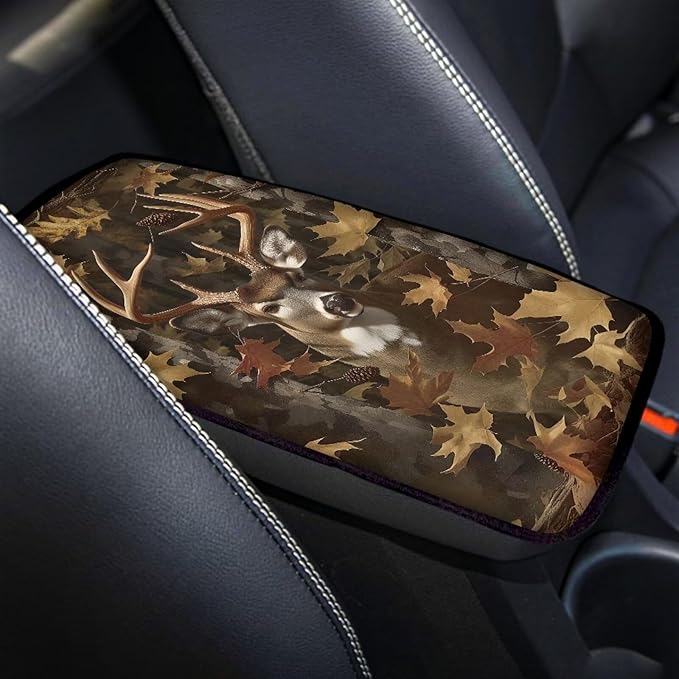 Dreaweet Deer Hunting Camo Arm Rest Cover for Car Universal Fit Center Console Cover Anti-Scratch Universal Armrest Cover for SUV Sedan