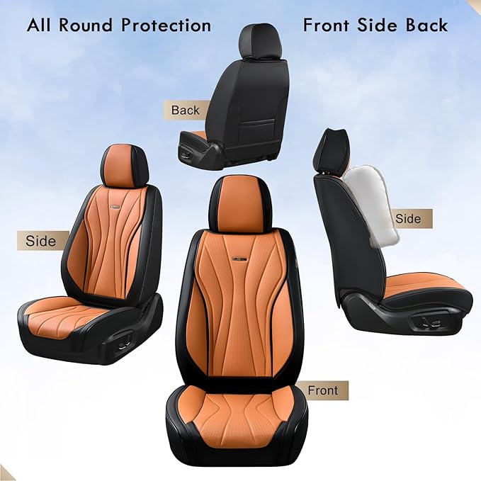 Coverado Leather Seat Cover for Cars, Front and Back Car Seat Protector, Waterproof Seat Covers Full Set, Luxury Car Seat Covers, Automotive Seat Cushions Universal Fit for Most Cars (Black&Brown)