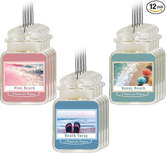 12 Pcs Car Freshener Paper Scented Hanging Car Accessories Air Fresheners Beach Vacay Pink Sands Sun Sand for Interior Decor Bathroom Hanging Ornaments