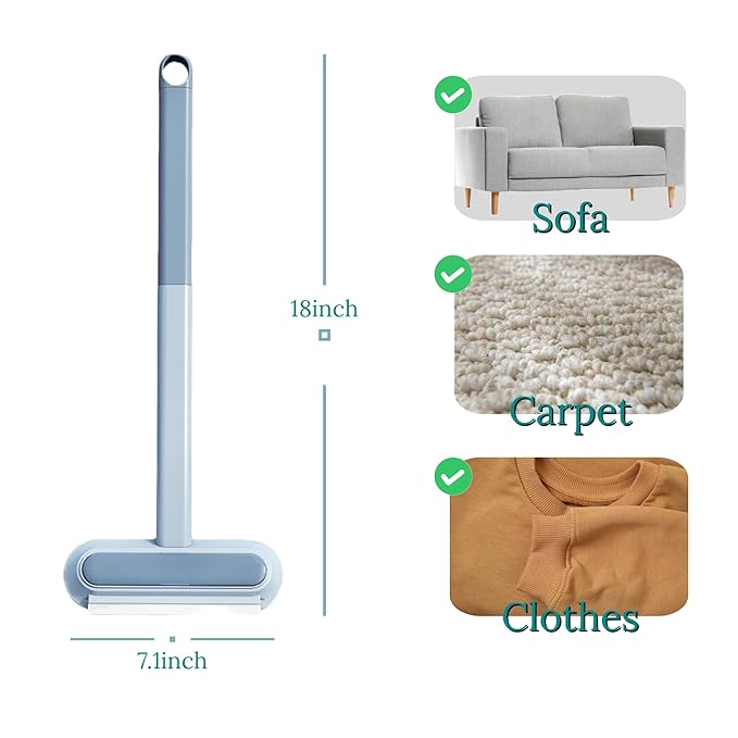 3-in-1 Pet Hair Remover Brush - Long Handle, Multifuctional Tool for Pet Hair Removal on Furniture, Carpets, and Clothing