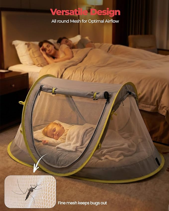 Poray Portable Baby Beach Tent with UPF 50+ Sun Shelter,Mosquito Net and Sunshade, Ideal Pop Up Kids Travel Tent with Carry Bag & 2 Stakes,Outdoor Indoor Play and Sun Protection