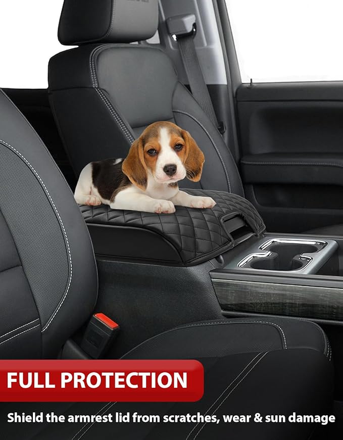 KBH Center Console Armrest Cover for Chevy Silverado, GMC Sierra 1500 2500 3500 2014-2018 & Tahoe Yukon Suburban 2015-2020, Vinyl Leather Trim, Floor Console Bucket Seat, Black