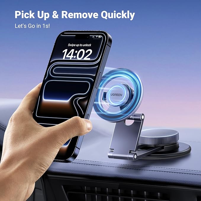 UGREEN for Magsafe Car Mount 360° Rotation Magnetic Phone Holder Dashboard Car Cellphone Holder Compatible with iPhone 17 16 15 14 13 12 Series and MagSafe Case