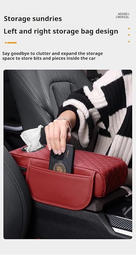 Center Console Cover Arm Rest Cover Leather Car Armrest Box Pad with Pocket Tissue Box Hole Auto Armrest Cover Cushion for Sedan Vehicle (Black)