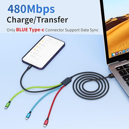 Cruise Essentials 2026 4 in 1 Multi Charging Cable [2Pack 5FT], Tangle Free USB C Car Charger Cable Nylon Braided with 2 USB-C/IP/Micro, Travel Charging Cords for iPhone Android iPad and More