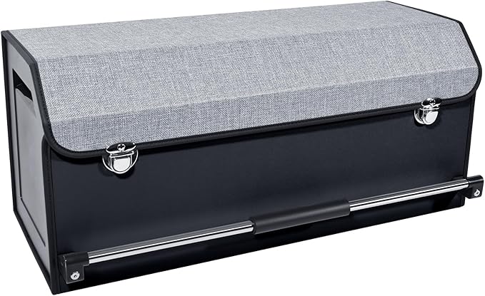 XCF SUV Trunk Organizer, Collapsible Car Trunk Organizer with Lid and Sturdy Handle Car Trunk Leather Storage Box SVU Cargo Storage (Grey, 27.1 x 11.4 x 12.2in)