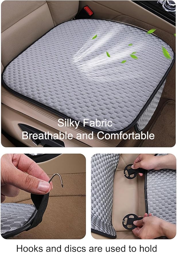 acdiac Universal Ice Silk Car Seat Cover Summer Auto Cool Cushion Breathable Cozy Non-Slip Car Seat Pads 3pcs/Sets (Gery)