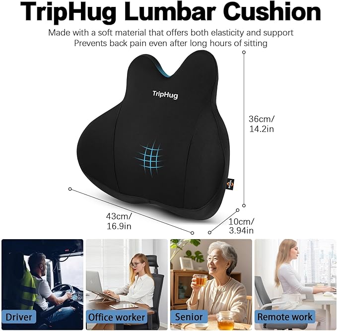 Memory Foam Lumbar Support Cushion-Ergonomic Back Support Pillow for Office Chair, Car Seat, or Long Sitting, Memory Foam Lumbar Pillow-Breathable & Comfortable, Relieves Lower Back Pressure