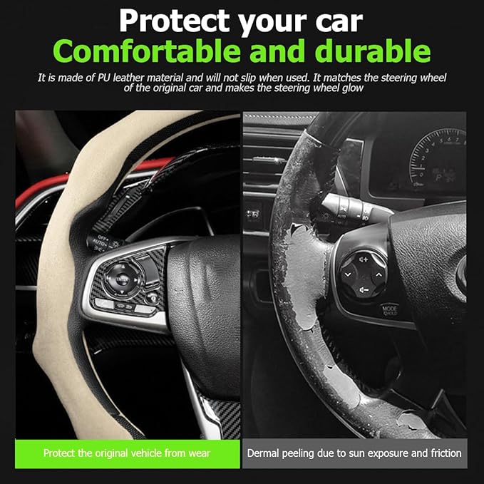 Mandark Car Steering Wheel Cover, Suede Sport Vehicle Steer Wheel Protector Fitting 15 Inch, Non-Slip Comfortable Automotive Interior Decoration Accessories, Universal for Most Cars (Light Yellow)