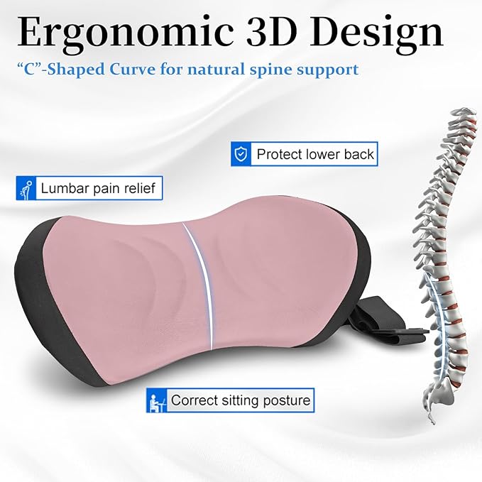 Lumbar Support Pillow for Office Chair - Lumbar Pillow for Car, Memory Foam Ergonomic Lumbar Support Pillow for Car Back Support for Office Chair Back Support Cushion