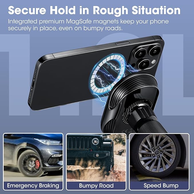 pitaka for Qi2 MagSafe Car Mount Charger, 15W Magnetic Car Phone Holder for iPhone 17/16/15/14/13 Series with NFC Feature, Air Vent [MagEZ Car Mount Pro 2 Qi2]