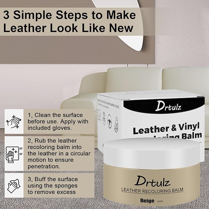 Beige Leather Recoloring Balm, Leather Color Restorer Conditioner, Leather Repair Kits for Vinyl Furniture, Sofa, Car Seats, Shoes - Repair Leather Color on Faded & Scratched Leather Couches