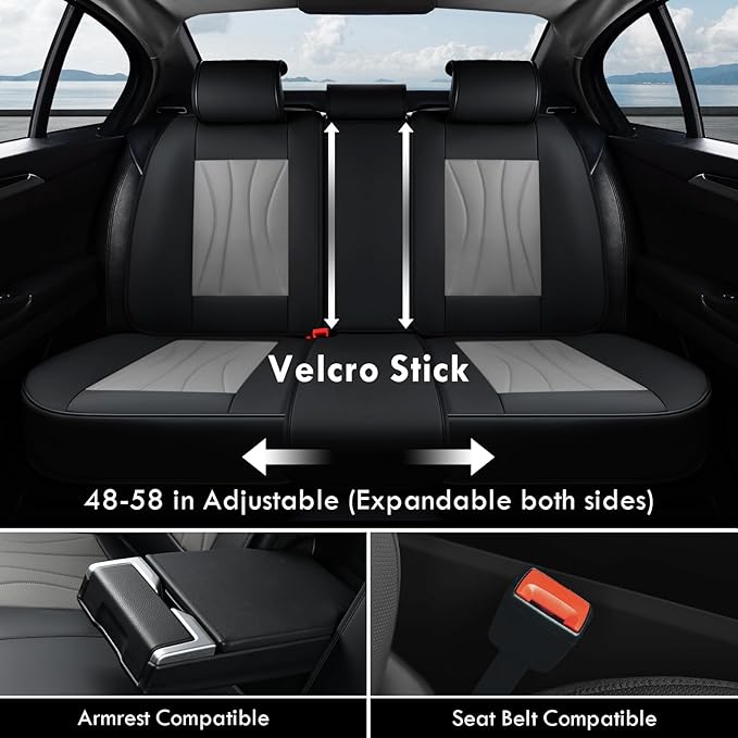 Coverado Car Seat Covers, 5 Seat Front and Back Seat Covers, Waterproof Seat Cover Full Set, Leather Seat Cover for Cars, Car Seat Protector, Car Seat Cushion Universal Fit for Most Cars (Black&Gray)