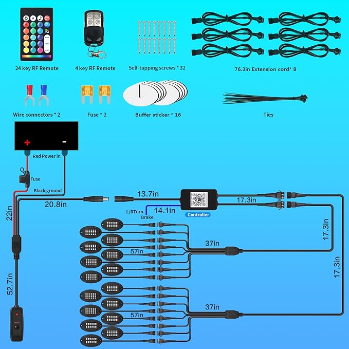 16Pods Heavy Duty Aluminum RGB LED Rock Lights for Trucks Pickup Jeep Gladiator Off-Road with APP/RF Remote, Segmented IP67 Waterproof Multicolor Underglow Accent Light 12V Plug and Play&Pre Wired