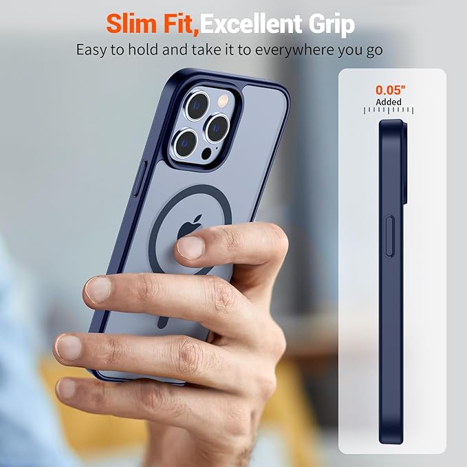 SUPFINE Magnetic for iPhone 13 Pro Max Case (Compatible with MagSafe) (Military Grade Drop Protection) Translucent Matte Shockproof Phone Case,Navy Blue