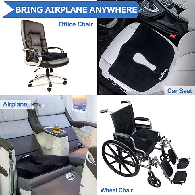 SnugPad Orthopedic Memory Foam Seat Cushion for Office Chair Sciatica Tailbone Back Pain Relief Sitting Pillows - Truck Driver Cars Front Seats Pillow Wheelchair Kitchen Chairswith with No-Slip Bottom