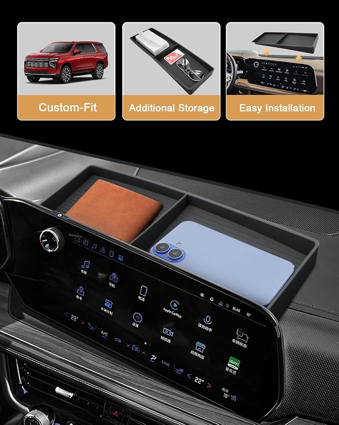 Dash Console Organizer For 2025-2026 Chevy Tahoe/Suburban - Behind Screen Silicone Dashboard Organizer For 2025-2026 Tahoe/Suburban(LS/LT/Z71/RST/Premier/High Country) Accessories Center Console