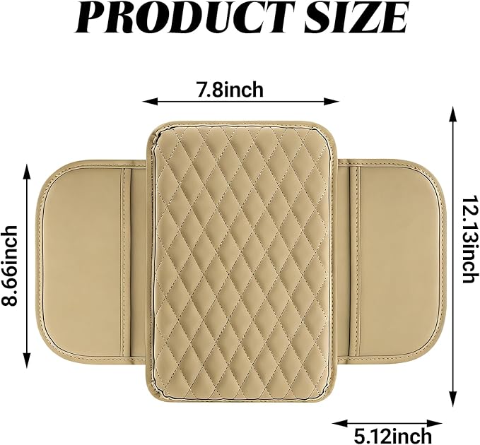 Car Center Console Cover, Upgraded Microfiber Car Armrest Cover Cushion, with 2 Storage Bags Scratch, Resistant Leather Cars Armrest Storage Box Universal Vehicles Accessories (Beige)