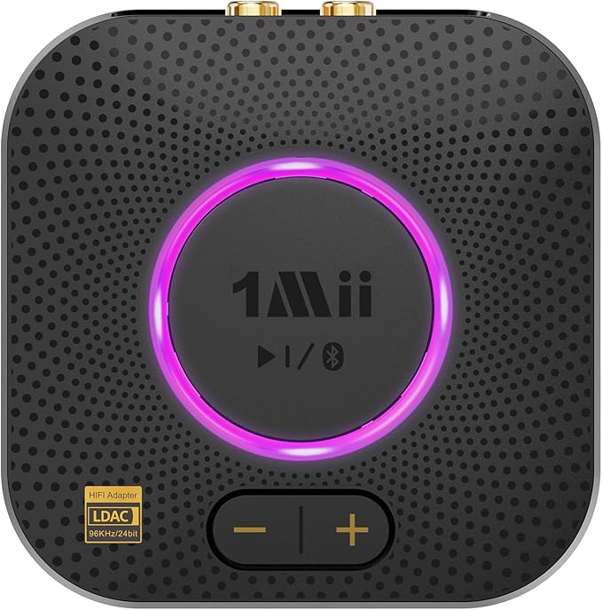 1Mii B06S+ LDAC Bluetooth 5.3 Receiver for Home Stereo Hi-Res Music Streaming, Hi-Fi Wireless Audio Adapter with aptX HD/LL, Long Range, Volume Control, RCA/3.5mm AUX Outputs