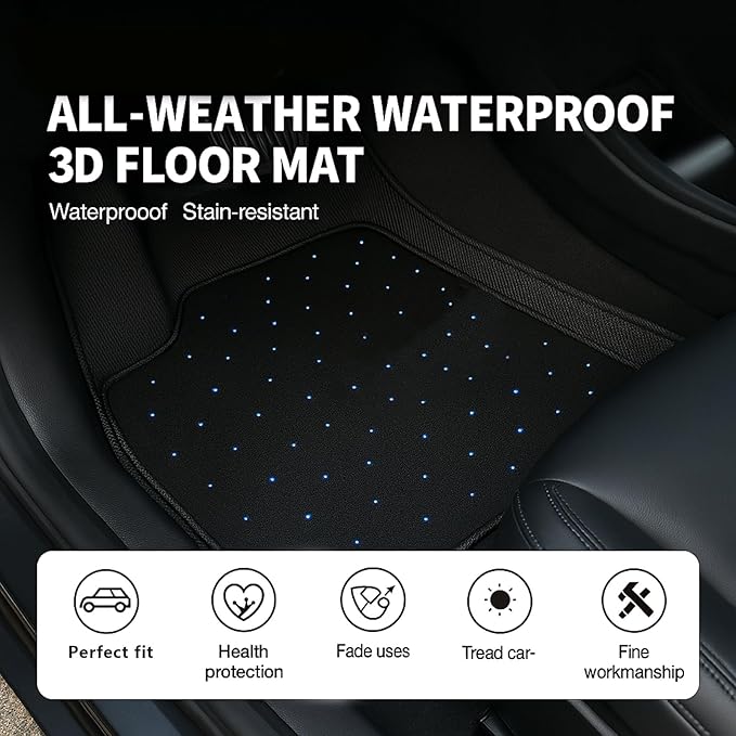 Starlight LED Car Floor Mats with Wireless Ambient Lighting – Waterproof Universal Fit Car Floor Mats with Lights for Cars, SUVs & Trucks – App & Remote Control RGB Fiber Optic, Anti-Slip Design