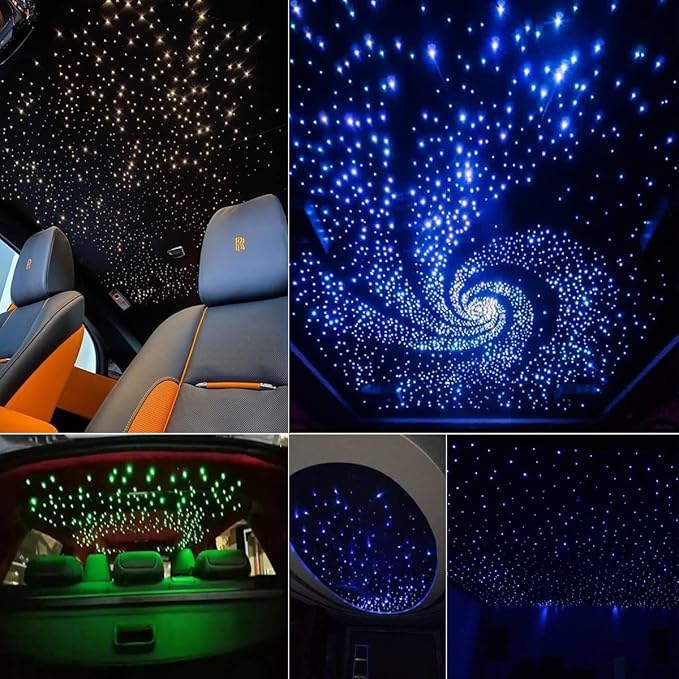 AKEPO 6W Fiber Optic Starlight Headliner Lights, 430pcs(0.75+1+1.5mm) 9.8ft/3m Mixed Optical Fiber +Sound Activated+28key RF Remote/APP Control Car Home Star Ceiling Light Kit
